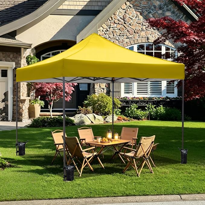 10x10 Heavy Duty Canopy Pop Up Commercial Canopy Tent, Vendor Tent with 400D Oxford Fabric for Camping Outdoor Events Parties Weddings, UPF 50+ Waterproof (Yellow)