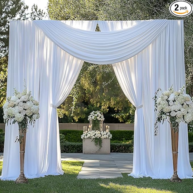 10ftx15ft White Backdrop Curtains for Wedding-Wrinkle Free Backdrops Curtain Drapes Fabric Decorations Photo Back Drop Cloth for Baby Shower Photography 2Panels 15ft(H) x 5ft(W)