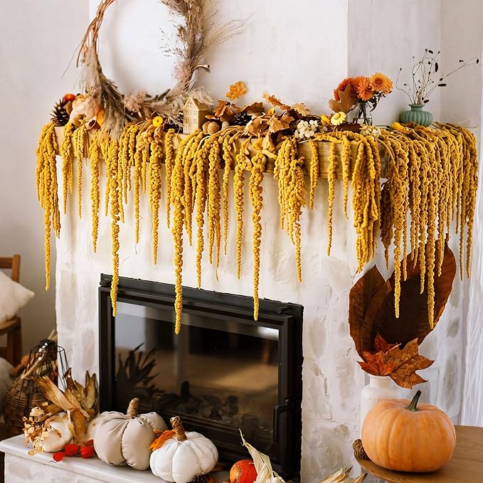 Suncalla 12 Pcs Yellow Spring Natural Dried Amaranthus Hanging Flowers Amaranthus Artificial Flowers for Wedding Arch Bouquet Floral Garland Wall Home Decoration (23 Inch)