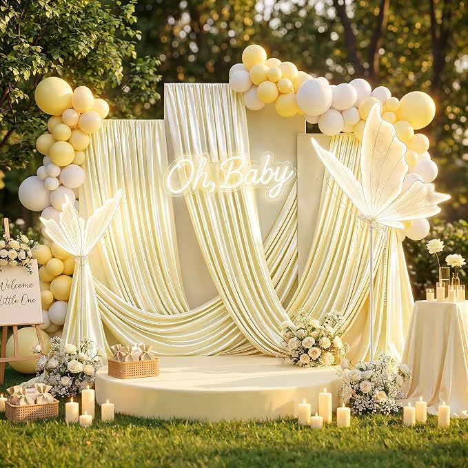 Champagne Glitter Backdrop Curtains - 20x12FT Satin Photo Backdrop, Wrinkle-Free Shimmer Back Drop Cloth Shiny Drapes for Photobooth Wedding Birthday Parties Photoshoot Background Decorations