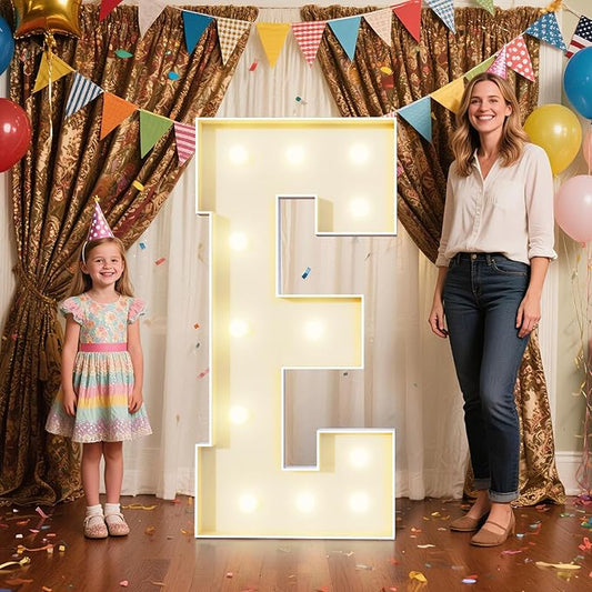 4FT Marquee Letters E Sign,Large Light Up Numbers Party Decoration - Hook and Loop Fastener,No Tools Easy Setup, Corrugated Plastic for Birthdays Weddings Baby Anniversaries(Letters E)