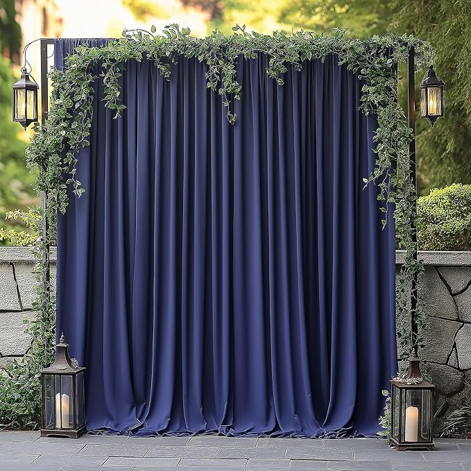ESGOTBME 20x10ft Wrinkle Free Navy Blue Backdrop Curtain for Parties Soft Fabric Drapes Wedding Curtain Backdrop for Birthday Party Decorations Background for Photography 5x10ft, 4 Panels