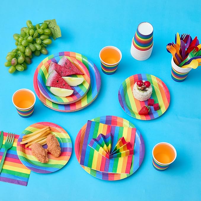 192 Pcs Rainbow Pride Paper Plates Napkins Cups Set, Pride Party Supplies Decorations Serve 25 Guests, Gay Lgbt Disposable Tableware Set