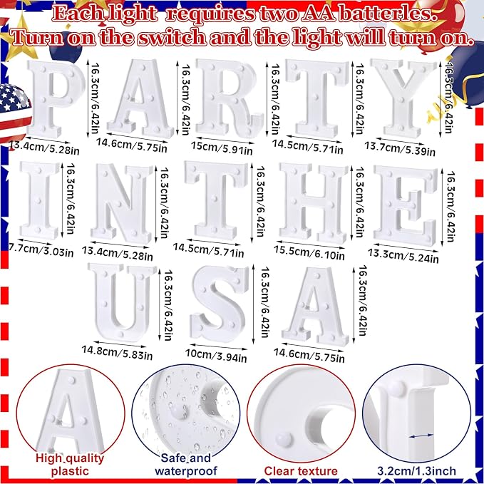 Honoson 13 Pcs 4th of July Decorations Party in The USA Lights up Signs 250th Patriotic Table Decor Set for Independence Day Veterans Patriotic Party Decorations