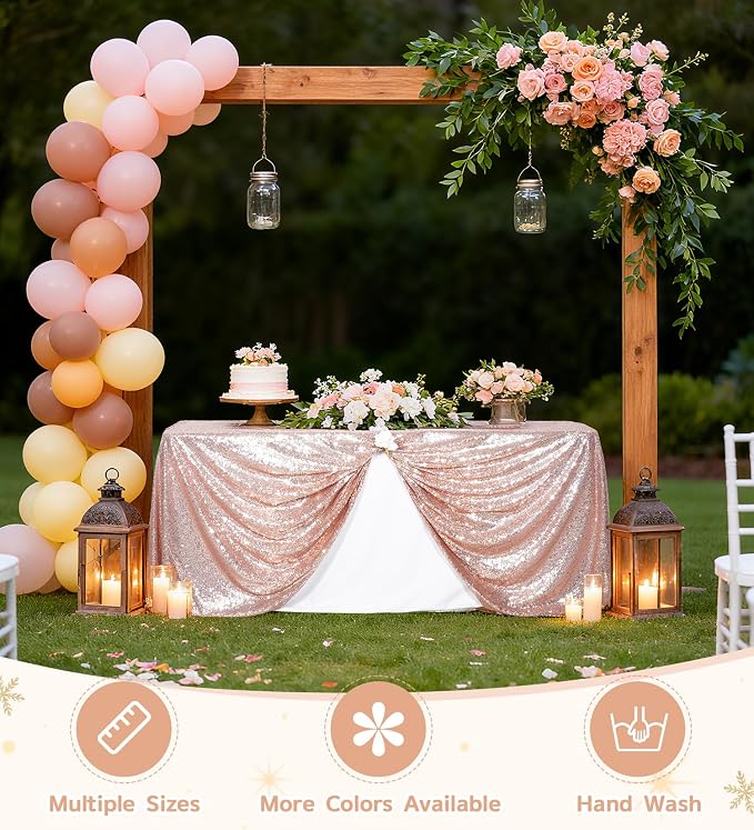 Juya Delight 60" x 126" Rose Gold Rectangle Sequin Tablecloth for Party Dinner Banquet Festival Wedding Anniversary Exhibition Dessert Table