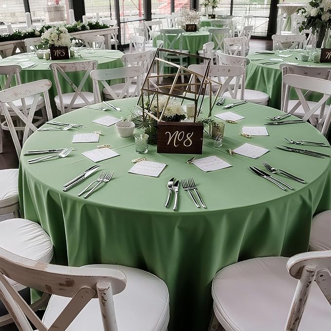 8 Pack Sage Green Round Tablecloth 120 Inch Cloth Tablecloth for Round Tables, Washable Polyester Table Cloth Stain and Wrinkle Resistant Decorative Table Cover for Wedding Party Dining Banquet