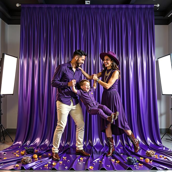 Purple Glitter Backdrop Curtains - 10x12FT Satin Photo Backdrop, Wrinkle-Free Shimmer Back Drop Cloth Shiny Drapes for Photobooth Wedding Birthday Parties Photoshoot Background Decorations