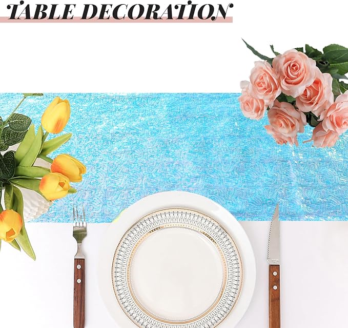 Sugargirl 10 Packs 12 x 72 inches Sequin Table Runner, Glitter Mermaid Blue Table Runner for Birthday Party Supplies Wedding Holiday Celebration Event Decorations