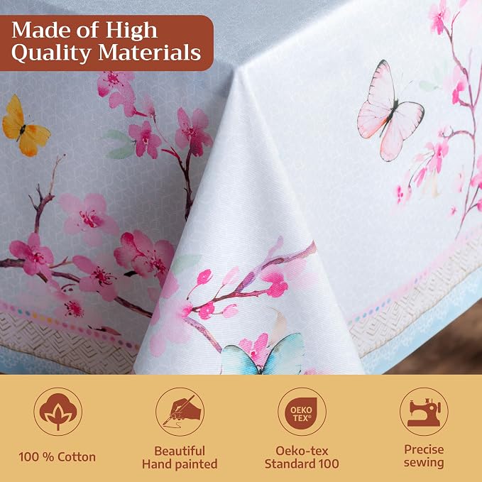 Maison d' Hermine Table Cloth Rectangle Table 100% Cotton 54 x 72 Inches Tablecloth Reusable Decorative for Dining Kitchen Room Farmhouse Party Home Hotel Restaurant Spring Summer - Blossoms in Spring