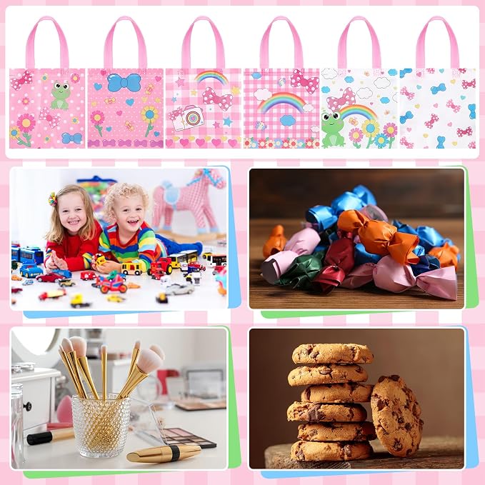 Sweetude 40 Pcs Pink Cat Gift Party Favor Bags with Handle, Non Woven Goodie Bags Birthday Favor for Birthday Baby Shower Packaging Supplies