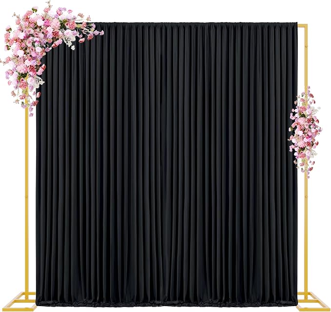 Wokceer 8FT Backdrop Stand with Black Backdrop Curtain for Parties Pipe and Drape Kit with Base Adjustable Backdrop Stand Drape for Wedding Birthday Party Photo Booth Background Photography Decor