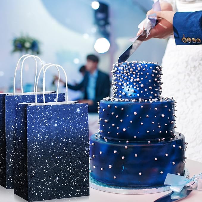 Marspark 16 Pieces Galaxy Party Bags Space Party Favor Bags Starry Night Gift Goodie Bag Galaxy Treat Candy Bag for Space Stars Themed Birthday Decorations Supplies