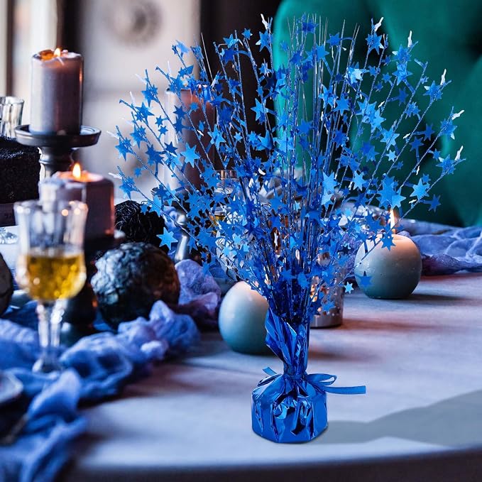 Crowye 6 Pcs Metallic Foil Spray Centerpiece Party Star Decoration Table Decor for Birthday Wedding Bachelorette Summer Party Holiday(Blue,Small Star)