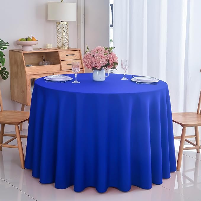 2-Pack Round 90-inch Royal Blue Table Cloths, Solid Stain and Wrinkle Resistant Circular Tablecloth, Premium Plain Weave Polyester Fabric Table Linen Covers for Hotel, Banquet