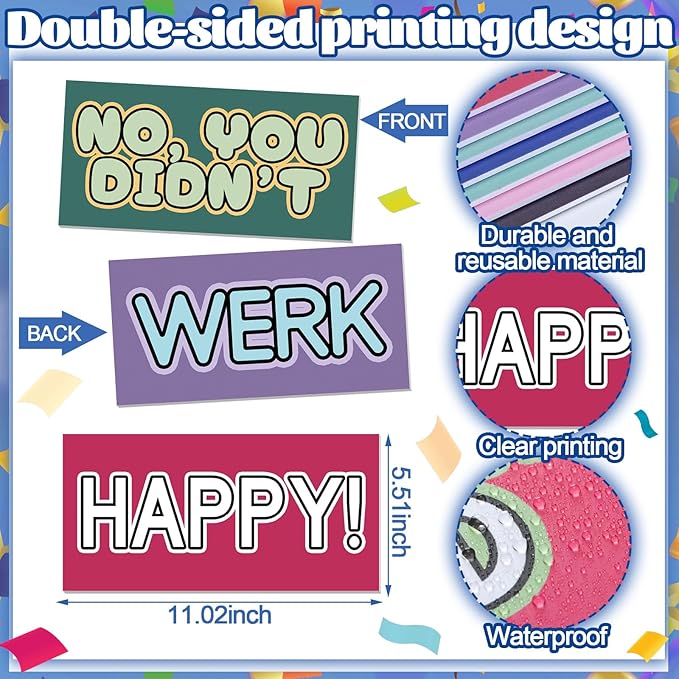 AceOrbit 64 Designs Funny Photo Booth Prop for All Occasion Double Sided 11x5.5'' Photobooth Props Sign Decor DIY Waterproof Selfie Sign for Wedding Graduate Birthday Party Supplies(Funny Style)