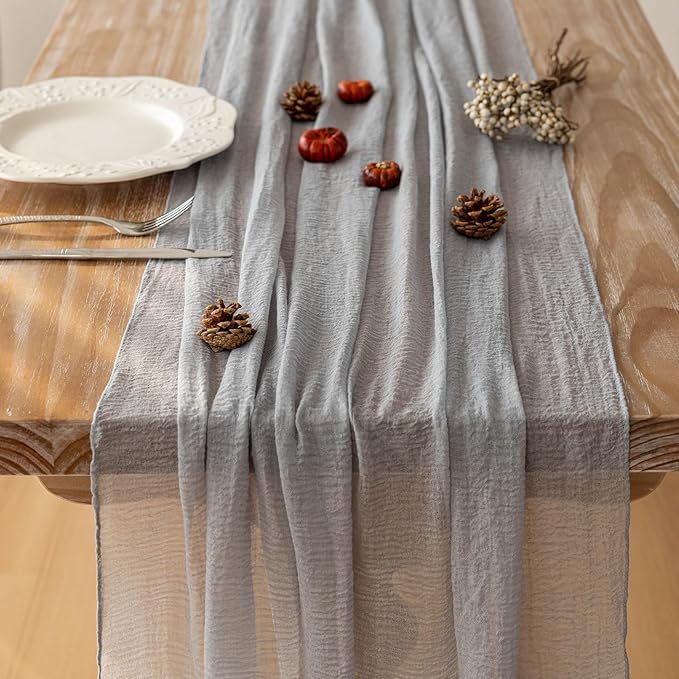 Keketoarrange 6pcs Dusty Blue Gauze Rustic Cheesecloth Table Runner 120 Inch 10 FT for Wedding Baby Shower Bridal Shower Birthday Engagement Garden Outdoor Party Long Sheer Boho Decorations