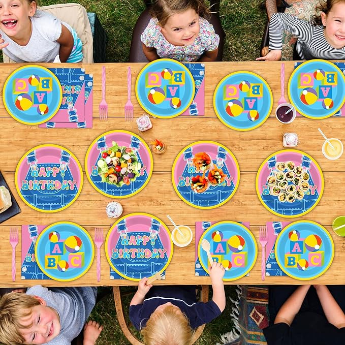 96 Pcs Girls Party Decorations Cartoon Teacher Plates and Napkins Happy Birthday Tableware Set Decor Supplies for Birthday Baby Shower Girl Cartoon Party Favors for 24 Guests