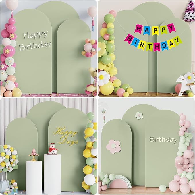 Wokceer Wedding Arch Backdrop Cover 7.2FT, 6.6FT, 6FT Set of 3 Spandex Fitted Sage Green Arch Covers for Round Top Chiara Arch Backdrop Stands Cover for Birthday Party Ceremony Decor