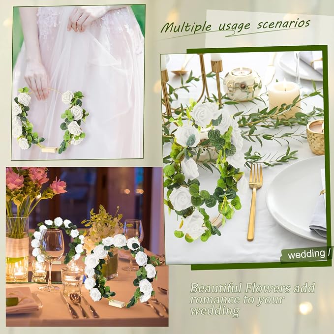 15 Pcs Metal Floral Centerpiece Table Decorations Hoop Centerpiece with Stand Gold Centerpieces for Table 15 Wooden Holders 30 Artificial Flowers 30 Leaves for Wedding DIY Craft Decor(10 Inch,White)