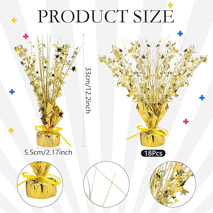 Crowye 18 Pcs Foil Spray Centerpiece Table Decoration Party Star Burst Metallic Graduation Table Centerpieces for Spring Party Birthday Season Wedding Holiday(Gold)
