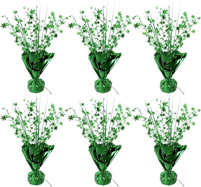FUBININA 6 Pc St. Patrick's Day Party Decoration Metallic Foil Spray Centerpiece Star Burst Tabletop Decor for Irish St Patty's Day Jungle Animal Birthday Holiday Graduation Hawaiian Green Party Decor