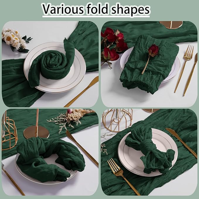 LZY 120 Pack Gauze Cheesecloth Napkins 20x20 Inch Dinner Cloth Napkins, Soft Boho Table Napkins Rustic Wrinkled Cheese Cloth Napkins Bulk for Wedding Party Baby Shower Event Decor (Emerald Green)