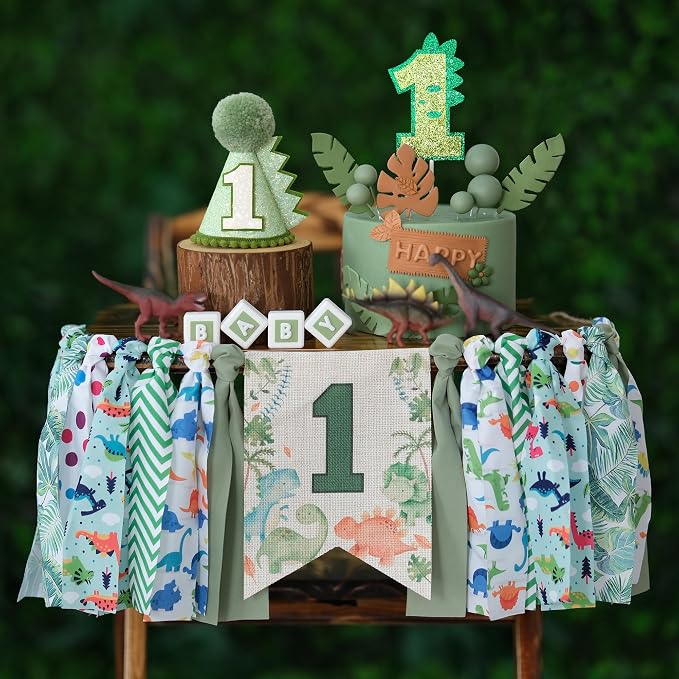 Dinosaur 1st Birthday Decorations Boy High Chair Banner First One Year Old