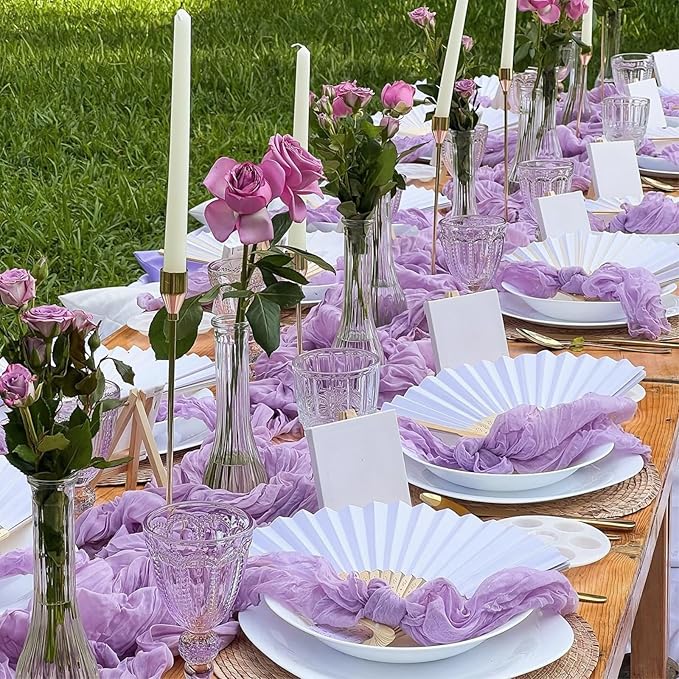 10 Pack Lavender Cheesecloth Table Runner 17x108 Inch Semi Sheer Boho Rustic Gauze Cheese Cloth Table Runners for Wedding Party Birthday Baby Shower Home Décor