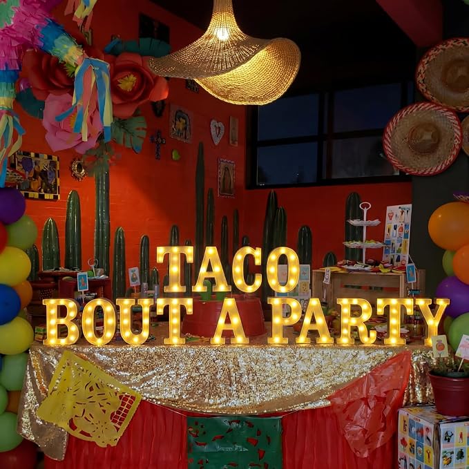 Honoson 14 Pcs Mexican Party Decorations Taco Bout a Party LED Light up Signs Fiesta Cinco De Mayo Table Centerpiece for Taco Twosday, Bachelorette Home Bar Mexican Themed Events