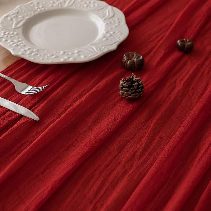 Keketoarrange 3pcs Red Cheesecloth Table Runner Cheese Cloth Rustic Gauze Table Runner 120 Inch 10 FT for Wedding Baby Bridal Shower Sheer Boho Holiday Spring Home Decorations