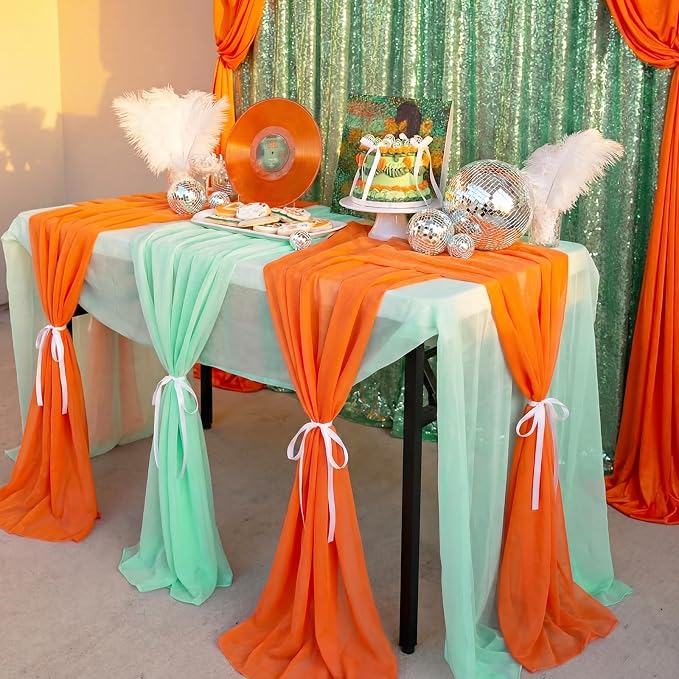 Boao 6 Pcs Cutie Baby Shower Party Decorations Table Runner Cloth 10ft Boho Sheer Rustic Fabric for Wedding Birthday Party Baby Bridal Shower Graduation Dawn Sunset Decor