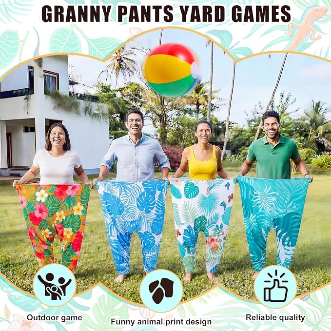 Seematn Granny Pants Yard Game Set of 4 Big Pants and 20 Balls 1 Pump, Granny Pant Outdoor Party Game for Adults Teens Group Family Reunions Backyard Tossing Fun