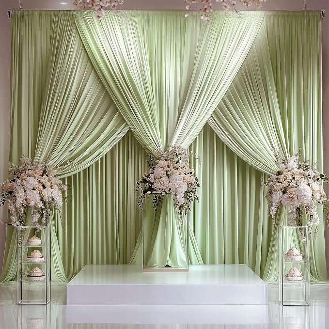 ESGOTBME 20x10ft Wrinkle Free Sage Green Backdrop Curtain for Parties Soft Fabric Drapes Wedding Curtain Backdrop for Birthday Party Decorations Background for Photography 5x10ft, 4 Panels