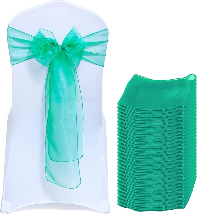 MDS® Pack of 75 Organza Chair Sashes for Wedding Decoration, Reusable Sheer Chair Bows for Banquet Chair Cover, Reception, Bridal Shower, Baby Shower, Birthday Party & Special Events - Green