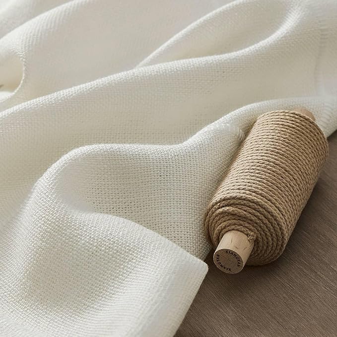 ZeeMart Grid Embroidered Hemmed Tablecloths, Off White 60x84 Inch, Farmhouse Style Heavy Weight Cotton Linen White Tablecloths, Boho Plaid Water Resistant Rectangle Table Cloth