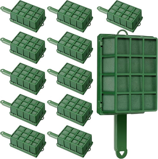 Patelai 12 Pieces Floral Foam Cage Floral Foam for Fresh Flower Arrangement with Handle Rectangle Foam Blocks for Wedding Party Artificial Fresh Flowers, 12.4 x 3.35 x 5.12 Inch, Green