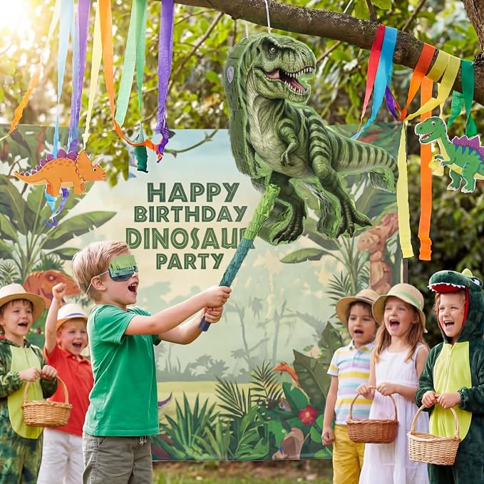 Dinosaur Piñata Set Dino Themed Piñata with Stick and Blindfold Girls Dinosaur Birthday Party for Animal Theme Party Decoration Baby Shower Game Supplies (Green Dino)