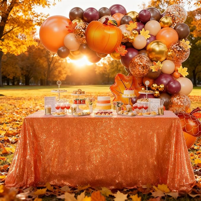 B-COOL Sequin Tablecloth Sparkle Halloween Tablecloths for Round Rectangle Table Bronze Fall Sequence Table Overlays Christmas Parties 90x132 Inch