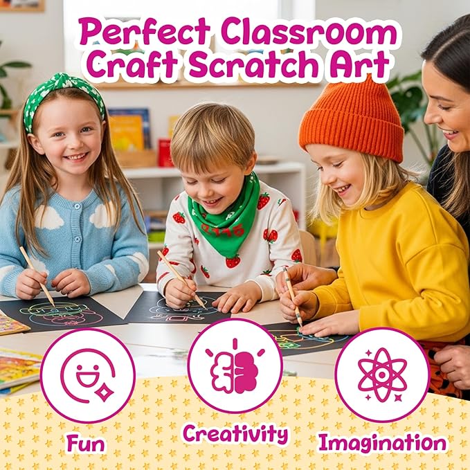 Decojoy Party Favors for Kids 4-8, Scratch Art Birthday Return Gifts, Bulk Rainbow Scratch Paper Notebook 24 Set with Reusable Stencils, Christmas Goodie Bags Stuffers for Girls Boys School Classroom