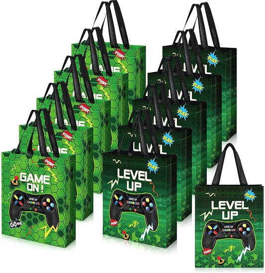 Sweetude 30 Pcs Video Game Gift Bag with Handle Game Party Supplies Reusable Gaming Non Goody Bag, 2 Styles