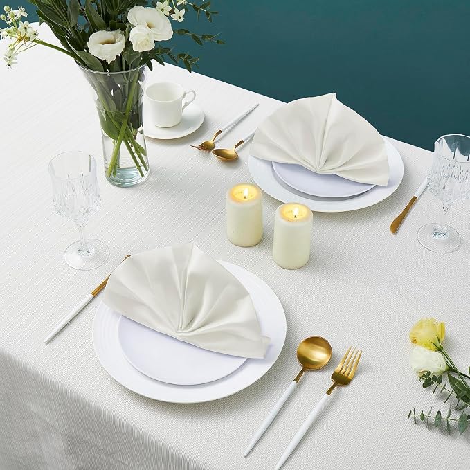 24 Pack Square Satin Dinner Napkins, 17x17 Inches Silky Soft Smooth Table Cloth Napkins for Restaurant Weddings Banquet Party Decoration, Off White