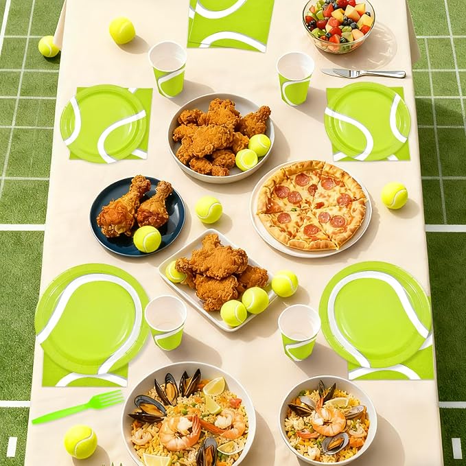 250Pcs Tennis Party Decorations Green Tennis Themed Plates Napkins Cups Forks Disposable Sports Ball Theme Tableware Set for Sports Fans Kids Baby Shower Birthday Picnic Party Supplies Serves 50