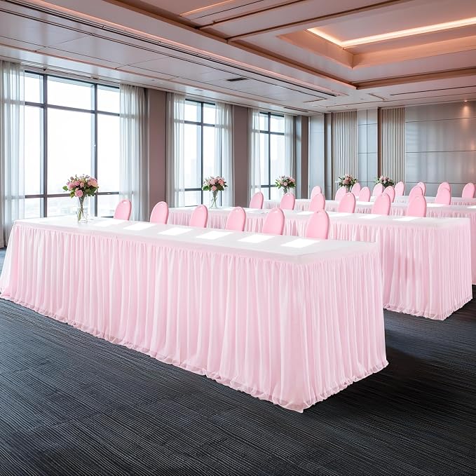 2 Pack Pink Tulle Tablecloth Table Skirt for 6 Foot Rectangle Tables, Baby Shower Table Cloths Ruffle Tutu Table Skirt Stretch Fitted Table Covers for Wedding Girl's Birthday Princess Themed Parties