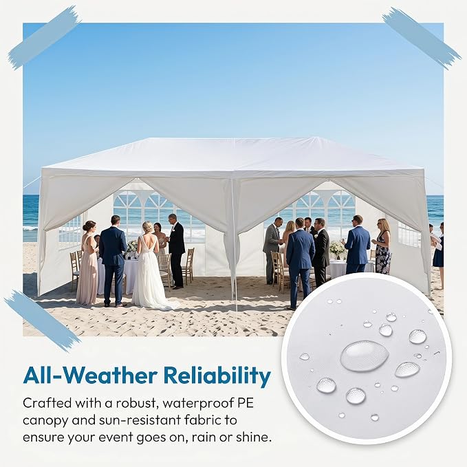 10x20 Canopy Tent for Parties, Heavy Duty Waterproof Outdoor Tent with 6 Detachable Sidewalls & Window Panels, Large Event, Wedding & Backyard Shelter, Commercial & Personal Use, White