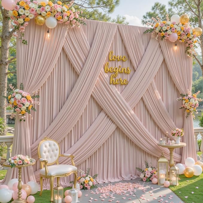 2 Panles Nude Backdrop Curtains - Wrinkle Free Fabric Backdrop Curtain for Photoshoot,10ft Wedding Party Photo Backdrop Drapes for Birthday Baby Shower Photography Stage Background Decorations