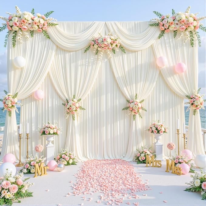 10ft x 7ft Ivory Backdrop Curtain for Wedding Ivory Wrinkle Free Backdrop Drapes Panels for Parties Baby Shower Bridal Shower Birthday Photo Photography Polyester Fabric Background Decoration