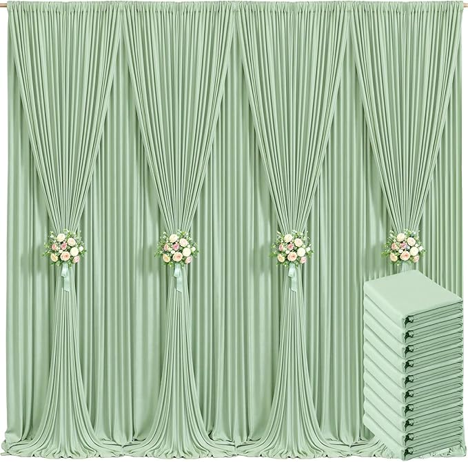 10 Panels Sage Green Backdrop Curtain for Wedding Baby Shower Wrinkle Free 50ft x 10ft Backdrop Drapes for Parties Bridal Shower Birthday Photo Photography Polyester Fabric Background Decoration