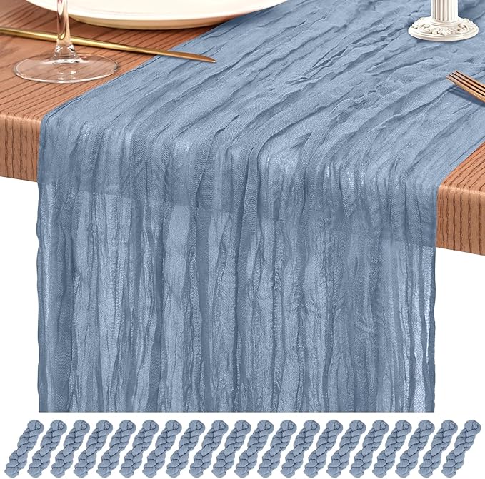 20 Pack Dusty Blue Cheesecloth Table Runner 10FT Boho Gauze Cheese Cloth Table Runners Romantic Rustic Sheer Table Decorations for Wedding Party Baby Shower Birthday Holiday Home