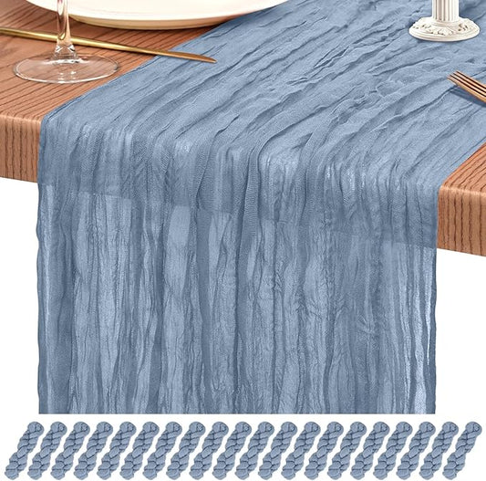20 Pack Dusty Blue Cheesecloth Table Runner 10FT Boho Gauze Cheese Cloth Table Runners Romantic Rustic Sheer Table Decorations for Wedding Party Baby Shower Birthday Holiday Home
