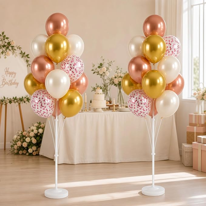 Balloon Column Stand Kit with Balloons, Base and Pole, Balloon Column Kit for Floor or Table Backdrop Decoration for Party Wedding Baby Shower Birthday Graduation (Soft Rose Gold)